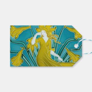 Etiqueta Para Presente Azulejo Art Nouveau de Narciso Amarelo de Walter C