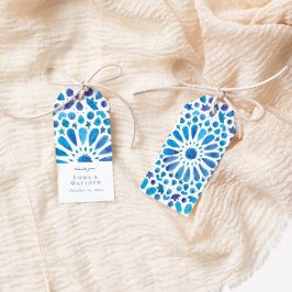 Etiqueta Para Presente Azulejo Azul de Aquarela