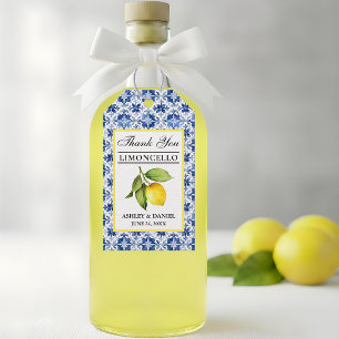 Etiqueta Para Presente Azulejo Azul Limoncello Agradecimento Aquarela de 