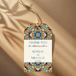 Etiqueta Para Presente Azulejo Talavera azulejo vintage casamento mexican<br><div class="desc">Teal Blue e castanho colorido talavera azulejo azulejo obrigado de casamento</div>