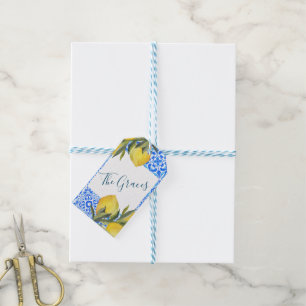 Etiqueta Para Presente Azulejo Toscano Aquarela com Limão