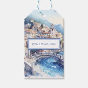 Etiqueta Para Presente Azulejos Azuis Da Costa Do Amalfi Itália Foto Pers