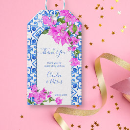 Etiqueta Para Presente Azulejos azuis e obrigado elegante Bougainvillea