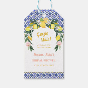 Etiqueta Para Presente Azulejos Azuis Lemon Grazie Mille Favor do Chá de
