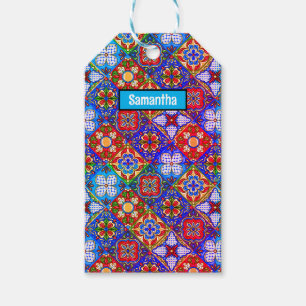 Etiqueta Para Presente Azulejos vermelhos roxos do talavera mexicano