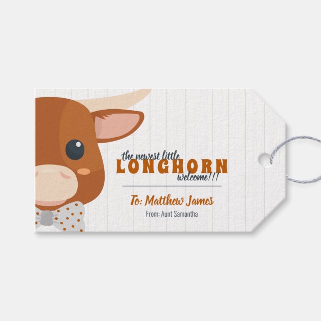 Etiqueta Para Presente Baby Boy Longhorn Burt Orange (Frente (horizontal))