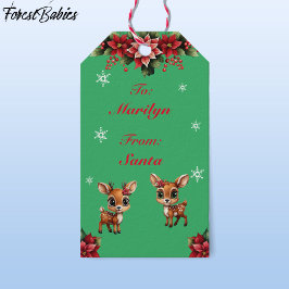 Etiqueta Para Presente Baby Deer, Fawn, Doce, Reindeer Floral 🦌 🎄 Verde