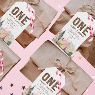 Etiqueta Para Presente Baby Girl Rustic One Happy Camper Birday