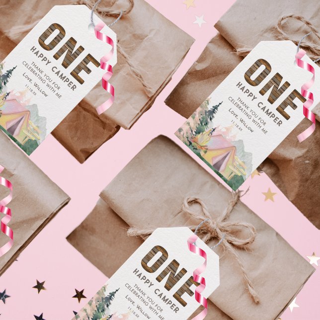 Etiqueta Para Presente Baby Girl Rustic One Happy Camper Birday (Criador carregado)