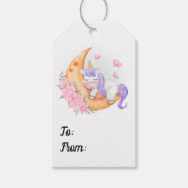 Etiqueta Para Presente Baby Unicorn Over The Moon with Flowers Gift