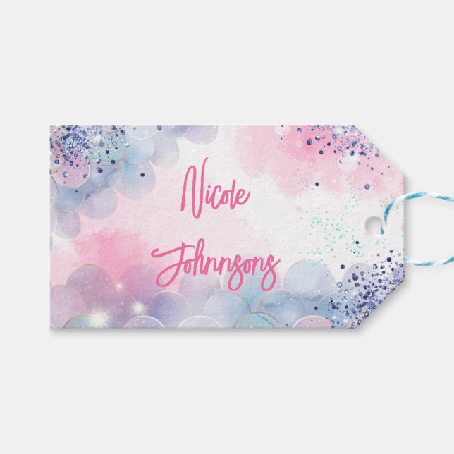 Etiqueta Para Presente Baça de aniversário de sereia magia submarina (Frente (horizontal))