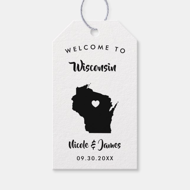 Etiqueta Para Presente Bag de Boas-vindas de Wisconsin, Mapa (Frente)