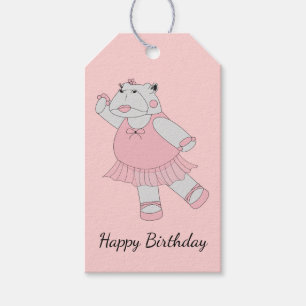 Etiqueta Para Presente Bailarina Hipopótamo Rosa Claro Feliz Aniversário