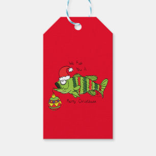 Etiqueta Para Presente Baixo Natal Engraçado Pesca Peixe Cartoon