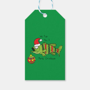 Etiqueta Para Presente Baixo Natal Engraçado Pesca Peixe Cartoon