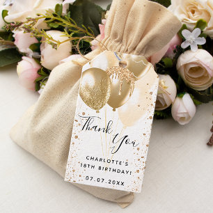 Etiqueta Para Presente Balão branco de ouro de aniversário obrigado você