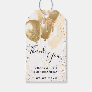 Etiqueta Para Presente Balão branco de quinceanera obrigado