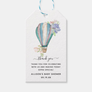 Etiqueta Para Presente Balão de Ar Quente Floral Azul Chuveiro de Bebê Ob