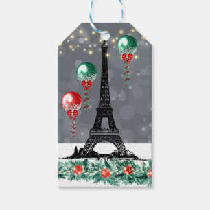 Etiqueta Para Presente Balão de Natal da Torre Eiffel de inverno Personal