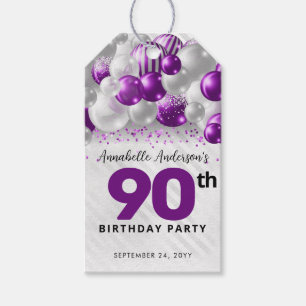 Etiqueta Para Presente Balão de Prata Roxo Brilho Favor Aniversário