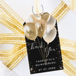 Etiqueta Para Presente Balão negro de ouro de Quinceanera obrigado