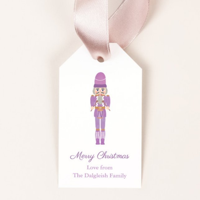 Etiqueta Para Presente Balé Lilac Nutcracker Wooden Soldier Natal (Lilac nutcracker with purple accents Merry Christmas gift tags)