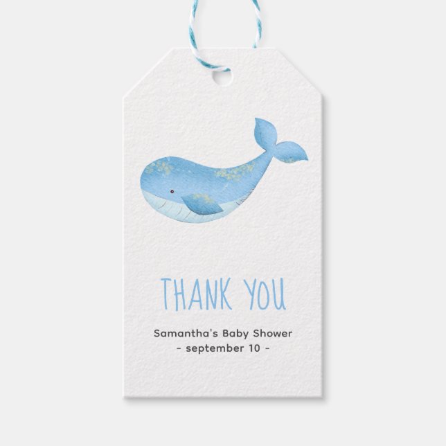 Etiqueta Para Presente Baleia aquarela - obrigado chá de bebê (Frente)