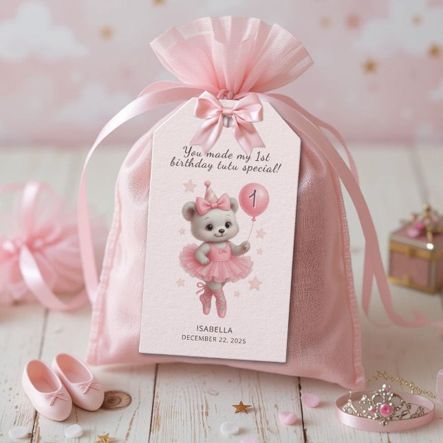 Etiqueta Para Presente Ballerina Bear primeiro aniversario Muito Obrigado (Criador carregado)