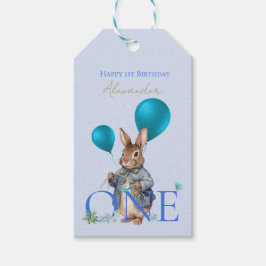 Etiqueta Para Presente Balões de coelho de primeiro aniversário com nome 
