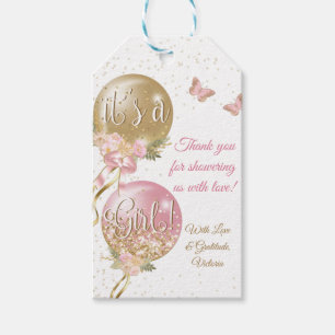Etiqueta Para Presente Balões de Ouro Rosa Festa da Borboleta Bebê
