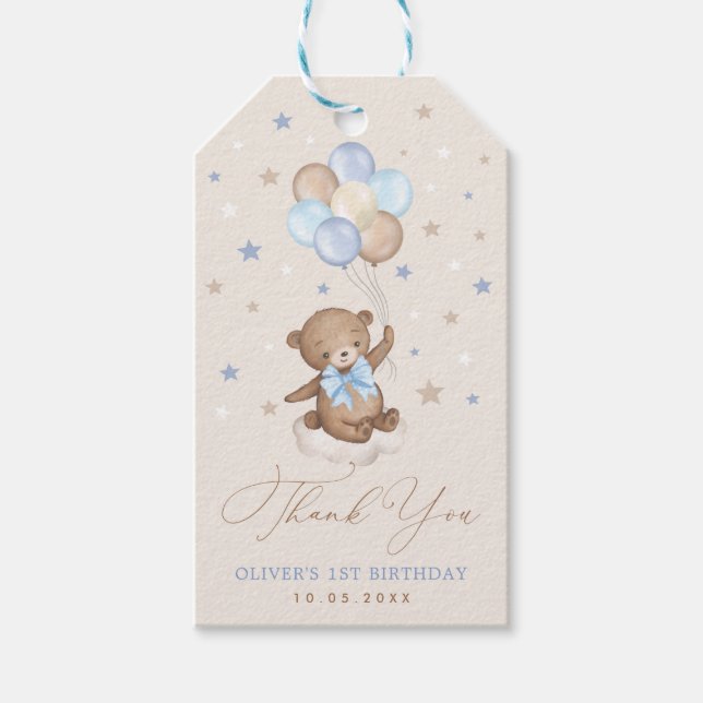 Etiqueta Para Presente Balões de Urso Castanho-Gelado, Bonito Aniversário (Frente)