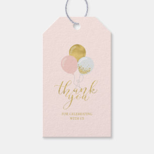 Etiqueta Para Presente Balões Dourados e Rosa Parte Obrigado Marca de F