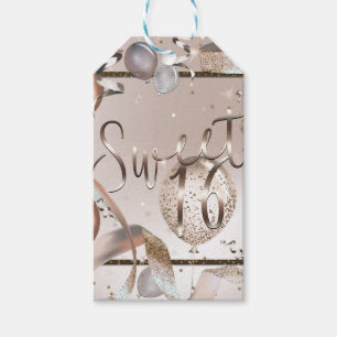 Etiqueta Para Presente Balões Rosa Dourado e Brilho Festa Sweet 16