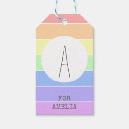 Etiqueta Para Presente Bandas Coloridas do Arco-Íris de Pastel Monogramad