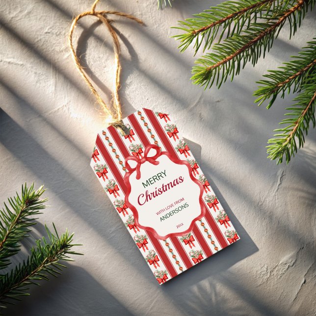 Etiqueta Para Presente Bandas retrógradas do Natal personalizadas pelo av (Christmas retro stripes grandmilenial personalized gift tags monogrammed Christmas gift tags)