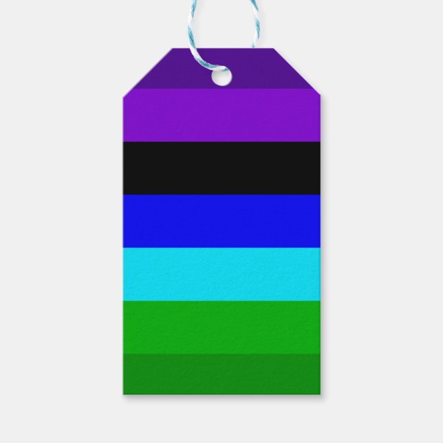 Etiqueta Para Presente Bandas roxas, pretas, azuis e verdes (Frente)