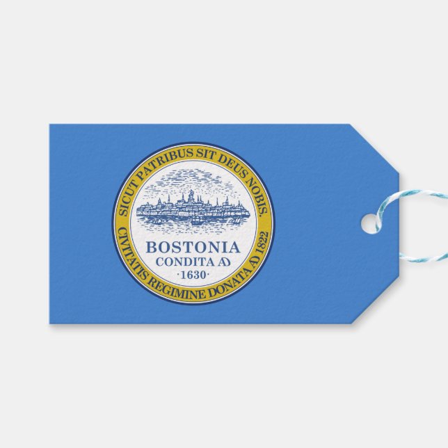 Etiqueta Para Presente Bandeira da Cidade de Boston (Massachusetts) (Frente (horizontal))