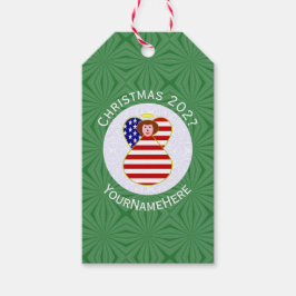 Etiqueta Para Presente Bandeira de Natal do Anjo de Cabelo Vermelho dos E