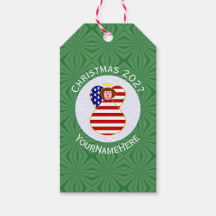 Etiqueta Para Presente Bandeira de Natal do Anjo de Cabelo Vermelho dos E