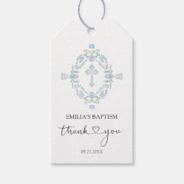 Etiqueta Para Presente Baptism Floral Wreath Cross Obrigado