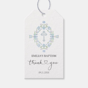 Etiqueta Para Presente Baptism Floral Wreath Cross Obrigado