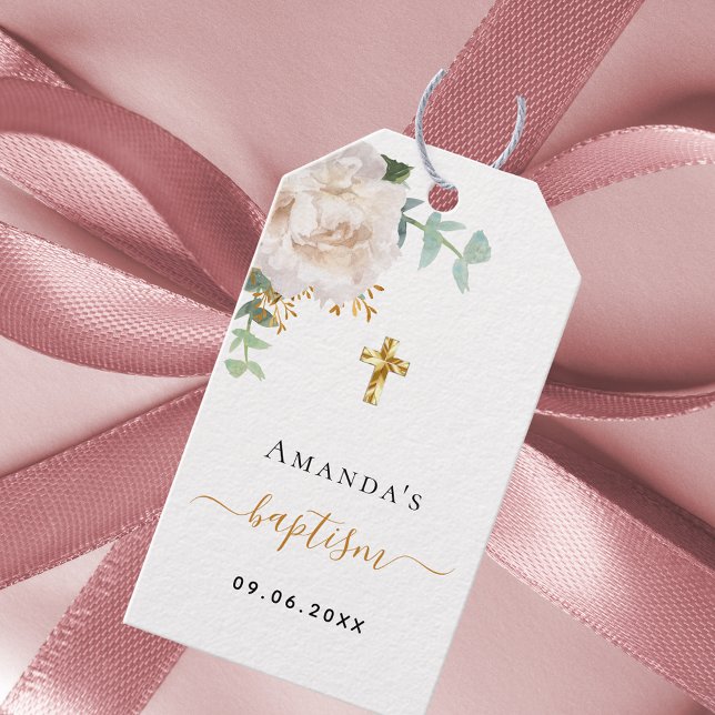 Etiqueta Para Presente Baptismo eucalipto verde verde floral branco (Criador carregado)