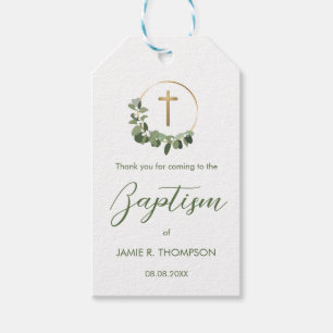 Etiqueta Para Presente Baptismo Personalizado Coroa Moderna Verde cruz do
