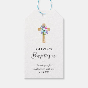 Etiqueta Para Presente Baptismo transversal floral do olhar de Kraft da