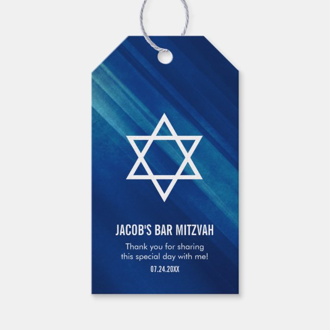 Etiqueta Para Presente Bar Azul Moderno Mitzvah (Frente)