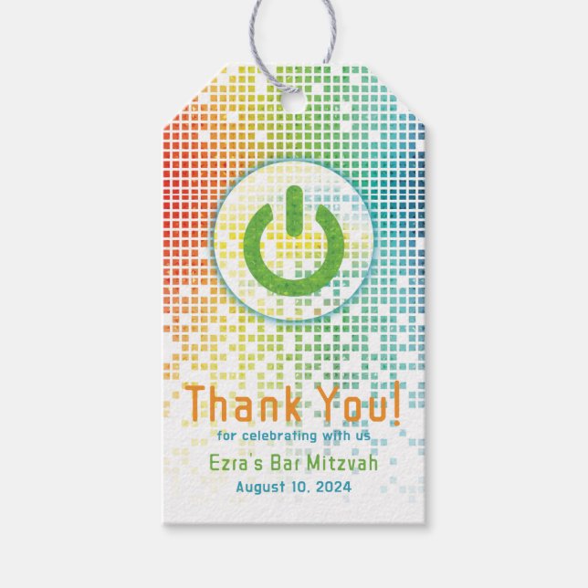 Etiqueta Para Presente Bar de Jogos do Rainbow Pixel Mitzvah (Frente)