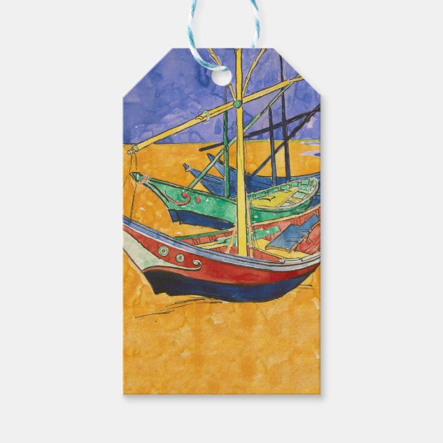 Etiqueta Para Presente Barcos de Van Gogh Impressionismo Praia (Frente)