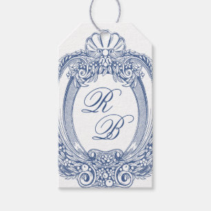 Etiqueta Para Presente Barroco Crest Iniciais Azuis Franceses Casamento