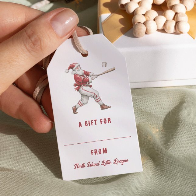 Etiqueta Para Presente Baseball Santa Personalized Christmas (Criador carregado)