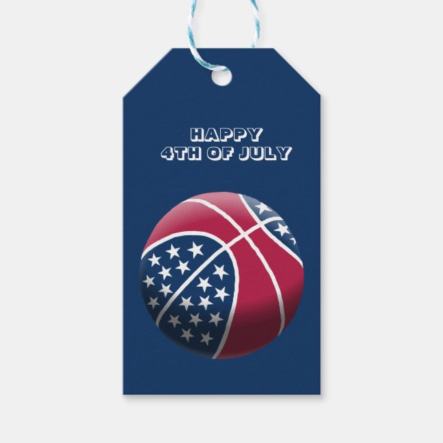 Etiqueta Para Presente Basquete Feliz 4 de Julho (Frente)